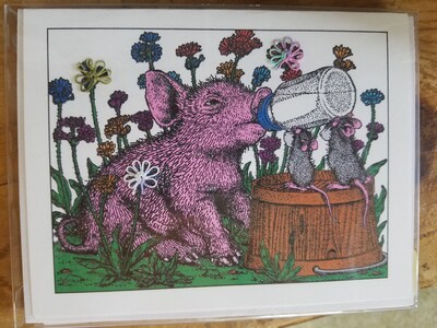 Tatted Notecard - Baby Pig - image1